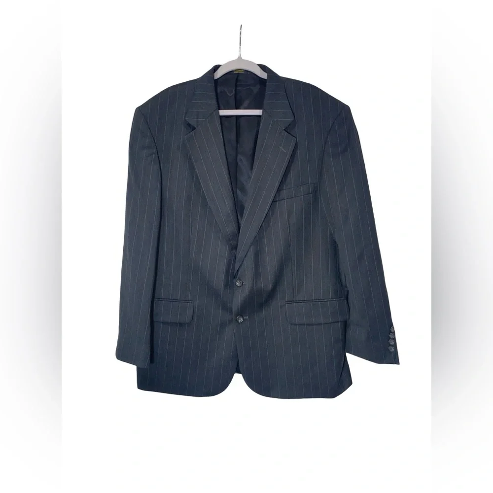 Oscar de la Renta Men’s Pinstripe Blazer 46R Wool Charcoal Gray 2-Button Vintage
